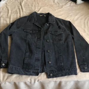 Distressed black denim jacket